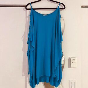 Blue VENUS Lace-Up Tunic Swim Cover Up Shirt Dress